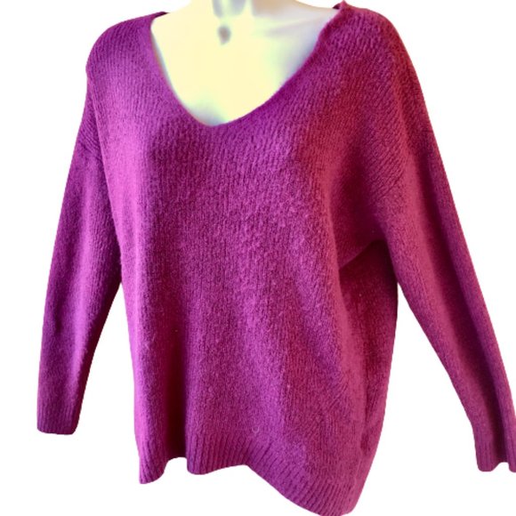 Old Navy Raspberry V Neck Sweater Pullover Acrylic Blend Soft Womens Large - Picture 9 of 9